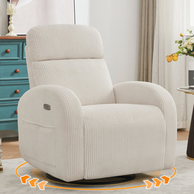Delba Fabric Swivel Rocker Power Recliner, 270° Swivel Nursery Glider Recliner with USB & Type-C Port