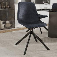 Matthew Leather Dining Side Chair With 360-Degree Swivel And Powder-Coated Iron Legs Matthew Collection by George Oliver