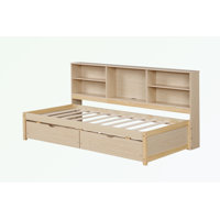 Twin Size Bed Frame With Side Bookshelves, Two Drawers and Built-in USB Port by Latitude Run