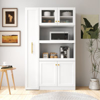 Kitchen Pantry Cabinet With Multi-Functional Pull-Out Multi-Tier Storage Shelf And 4 Doors, Pantry Storage Organizers For Kitchen, Dining Room by Latitude Run