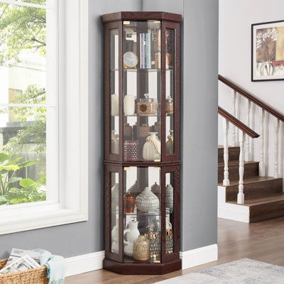 Corner Lighted Curio Cabinet Corner Glass Cabinet by Winston Porter