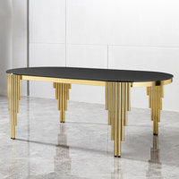 Mollyanne  Glass Top Oval Dining Table With Gold Stainless Steel Base For 8 Seats by Everly Quinn