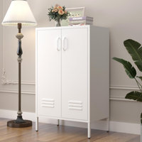 41.96" H White Metal Locker Cabinet,metal Locker Storage Cabinet,metal Accent Cabinet With 2 Door,sideboard Cabinet With Leg,metal Cabinet For Office by Ebern Designs
