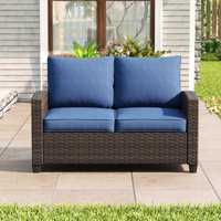 Patio Wicker Loveseat Sofa with Cushions by Winston Porter