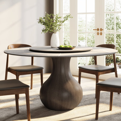 Ikerne Gray Dark Wood Dining Table With Lazy Susan Round For 6-8 by Brayden Studio
