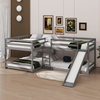 An L-Shaped Bunk Bed Available In Full And Twin Sizes, Featuring A Slide And A Compact Ladder For Easy Access by Harriet Bee