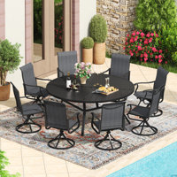 Round Outdoor Dining Set with 60" Metal Dining Table and 8 Textilene Swivel Dining Set