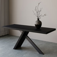 Black Rectangular Solid Wood+Iron Dining Table by 17 Stories