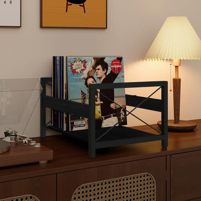 Vinyl Record Holder, Wooden Record Crate Fits Records, Vinyl Shelf Holds Up To 50-100 Albums, Dvds, Cds Or Files Wood Book Storage Stand Desktop Organ by 17 Stories