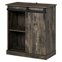 Industrial Wine Cabinet, Sideboard Storage Cabinet, Serving Bar Buffet With Sliding Barn Door And 6-Bottle Wine Rack by Williston Forge