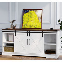 Entertainment Center With Storage And Sliding Barn Doors, Modern Media Tv Console