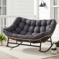 Oversized 60" 2-Person Wicker Papasan Rocking Chair with 5.1" Thick Cushion, 43" Deep Seat, Quiet Non-Slip Base, 700 lb Capacity by Bay Isle Home