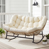 Oversized 60" 2-Person Wicker Papasan Rocking Chair with 5.1" Thick Cushion, 43" Deep Seat, Quiet Non-Slip Base, 700 lb Capacity by Bay Isle Home
