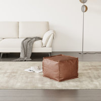 19" Genuine Leather Square Pouf Ottoman by 17 Stories
