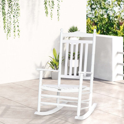 Outsunny Traditional Wooden High-Back Rocking Chair for Porch, Indoor/Outdoor by Lark Manor