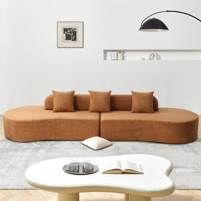 Modern Minimalist Frame-less Compressed Curved Terrycloth Fabric Upholstered Modular Sofa by Ivy Bronx