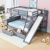 Cleary Twin Over Full 2 Drawer Solid Wood Standard Bunk Bed with Slide and Shelves by Harriet Bee