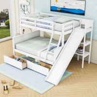 Cleary Twin Over Full 2 Drawer Solid Wood Standard Bunk Bed with Slide and Shelves by Harriet Bee