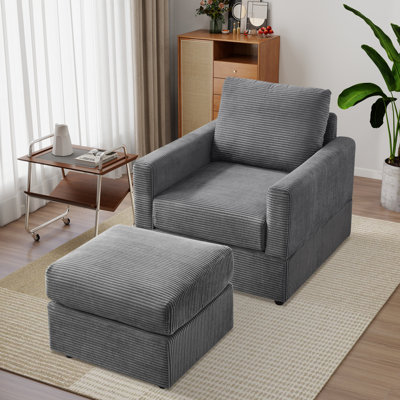 Corduroy Square Arm Accent Chaise Lounge With Ottoman by Mercer41