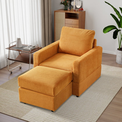 Corduroy Square Arm Accent Chaise Lounge With Ottoman by Mercer41