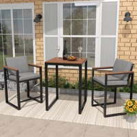 Outdoor Bar Set Patio Chair Sets For Dining Backyard With High Table Faux Wood Armrest Water-Resistant Cushion by Latitude Run