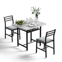 3-Piece Dining Table Set With Faux Marble Tabletop, Under-The Table Storage And Cushioned Chairs For Small Space, Minimalist Dining Set For Kitchen, H by Winston Porter