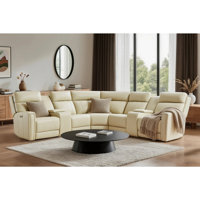 Rumalda Dual-Motor Recliner Sectional Sofa, Genuine Leather Power Reclining Sectional Couch, 116