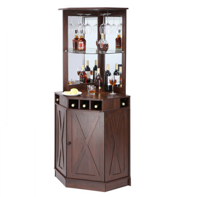 Corner Industrial Bar Cabinet, Wine Table for Liquor & Glasses, Sideboard by Rosalind Wheeler