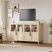 Sideboard Buffet Cabinet With 4 Glass Doors, 55" Large Buffet Cabinet With Storage
