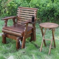 Consetta Outdoor Seating Group With Side Table, Solid Wood Glider Chair by August Grove
