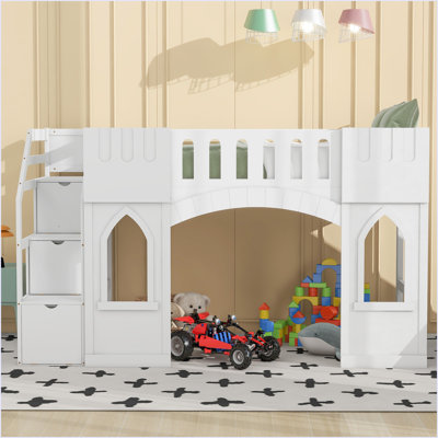Loft Bed With Storage Staircase And Window by Harriet Bee