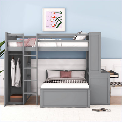 Loft Bed With A Stand-Alone Bed, Shelves,Desk,And Wardrobe by Harriet Bee