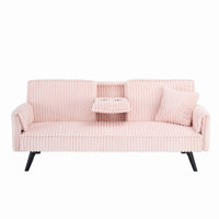 Comfortable Corduroy Sofa with Adjustable Backrest and Cup Holders, Perfect for Relaxing and Entertaining by Winston Porter
