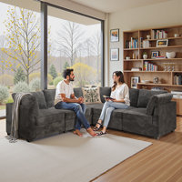 Large L-Shaped Modular Sectional Couch, Modern Plush Corduroy Sleeper Sectional Sofa For Living Room, Office, Bedroom by Mercer41