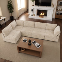 Large L-Shaped Modular Sectional Couch, Modern Plush Corduroy Sleeper Sectional Sofa For Living Room, Office, Bedroom by Mercer41
