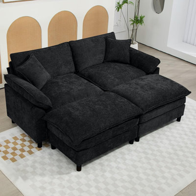 Upholstered U-Shape Sectional With Two Ottomans