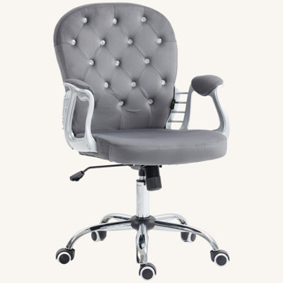 Velvet Home Office Chair, Button Tufted Desk Chair With Padded Armrests, Adjustable Height And Swivel Wheels, Dark Gray