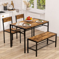 43.3" Dining Table Set For 4, 4 Piece Kitchen Table Set With Bench And Chairs For Small Space, Apartment, Living-Room, Restaurant by 17 Stories