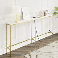 Console Table With Power Outlet,Modern Narrow Long Sofa Table Behind Couch,Skinny Entry Table With Metal Frame ,Classic by Latitude Run