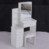 Small Left Bedside Cabinet Vanity with Cushioned Stool by Ebern Designs