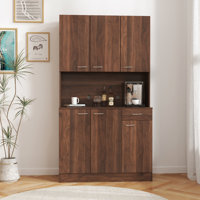 Modern Tall Pantry Kitchen Cabinet With 6 Doors, 1 Open Shelve And 1 Drawer For Bedroom