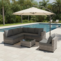 7 Piece Rattan Patio Conversation Set, Sectional Seating Group with Cushions,Outdoor Patio Furniture Set by Latitude Run