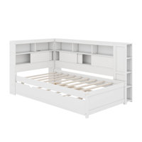 Twin Size Wood Daybed With Shelves, USB And Trundle