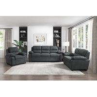 Modern 3-Piece Textured Fabric Living Room Set with High-Density Foam, Pocket Coils & Exposed Black Faux Wood Legs by Latitude Run