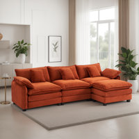 Modular Sectional Sofa, Comfy Cloud Couch With Movable Ottoman, 3-Seat Corduroy Sofa Sleeper With Double Cushions, Deep Seat Sofa With 5 Pillows For L by Latitude Run