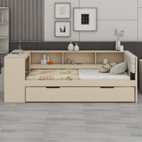 Platform Bed With Storage Shelves, Drawers, Charging Station And Upholstered Headboard by Lark Manor