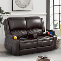 Loveseat Recliner, Manual Reclining Loveseat With Removable Armrest, Faux Leather Recliner Chair For Adults With 2-Tier Cushions, USB Charging Ports, by Latitude Run