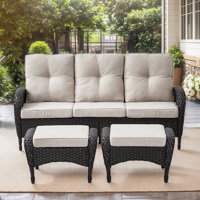 Aluel 72" Polyethylene (PE) Wicker Outdoor Patio Sofa With Ottomans by Winston Porter