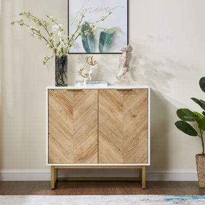 White And Gold Storage Cabinet With 2 Doors, Modern Buffet Sideboard Cabinet With Storage,accent Cabinet For Living Room, Dining Room, Entryway by Mercer41