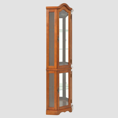 Corner Curio Cabinet with Lights,Adjustable Tempered Glass Shelves,Mirrored Back,Display Cabinet,Dark Walnut(E26 light bulb not included) by Charlton Home